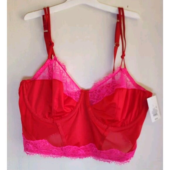 Auden Other - New Auden Women's Red & Pink Sexy Sheer Long Bra Adjustable Straps Size S